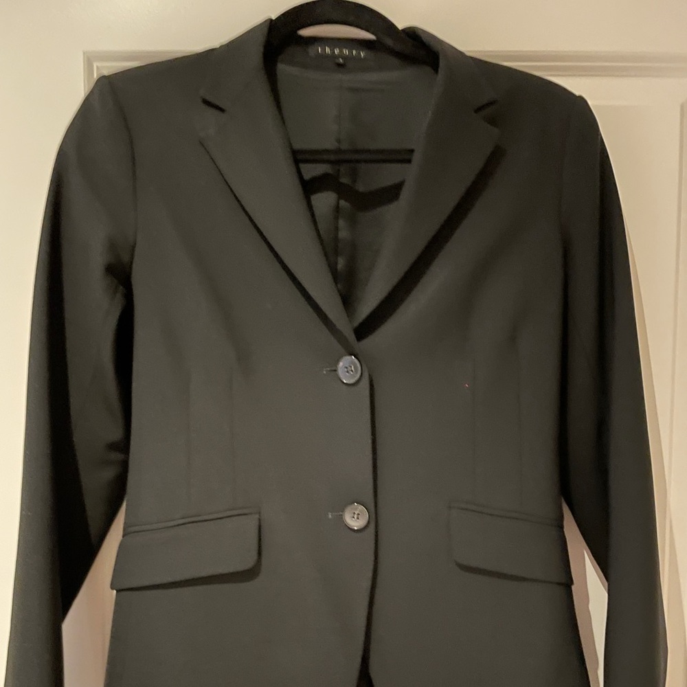 Theory Women long Black Stretch Wool Blazer in size 4